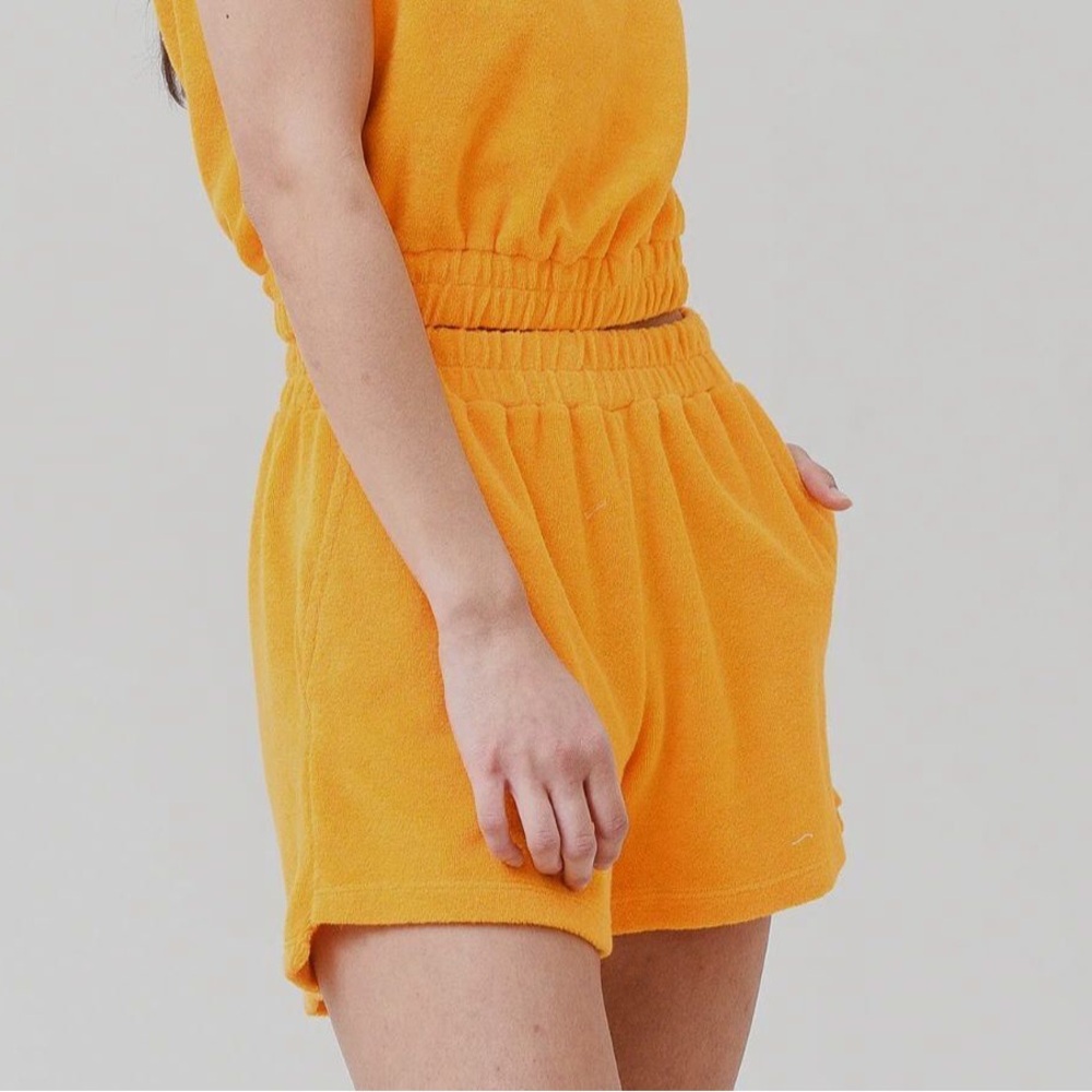 Monrow Orange Terry Cloth Elastic Waist Shorts